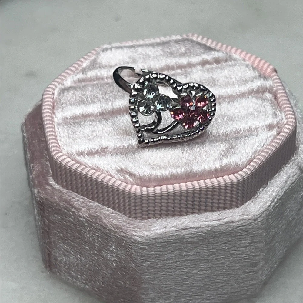 Silver and Pink Crystal Adjustable Ring